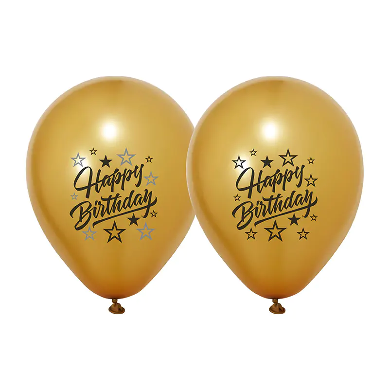 2+1 Golden Stars Happy Birthday Baskılı 12" Gold Balon (100'lük)
